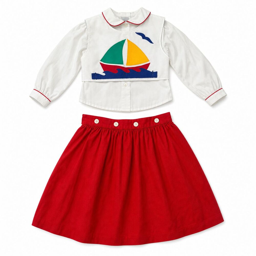 Vintage 1980s Her Majesty Girls Size 4 Sailboat 3 Piece Skirt Outfit USA
